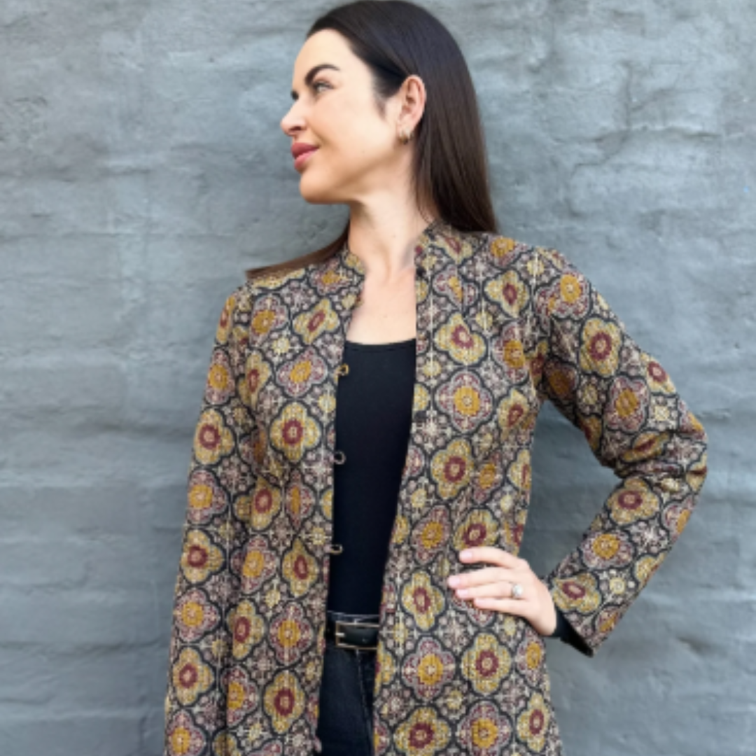 Long Quilted Coat in Morocan Ebony