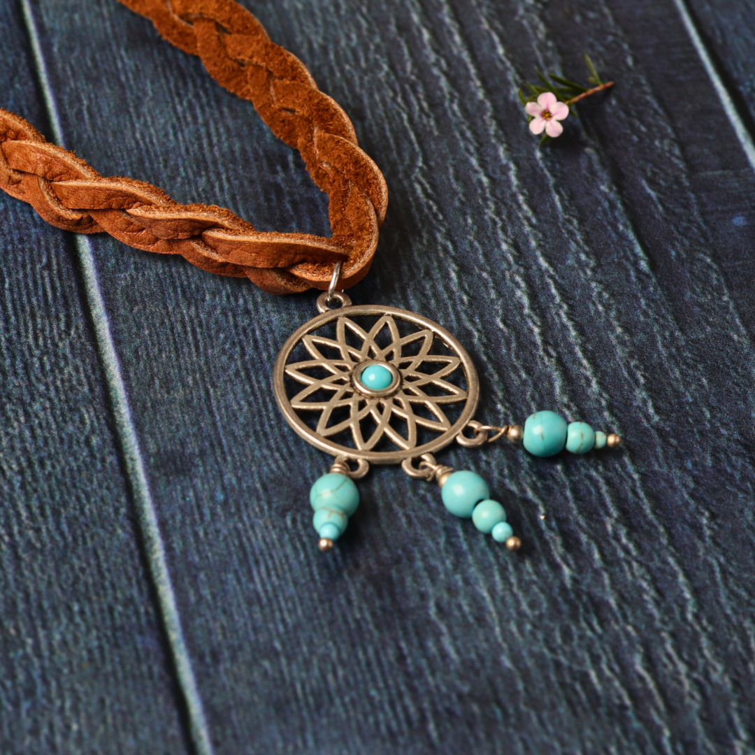 Braided leather & howlite