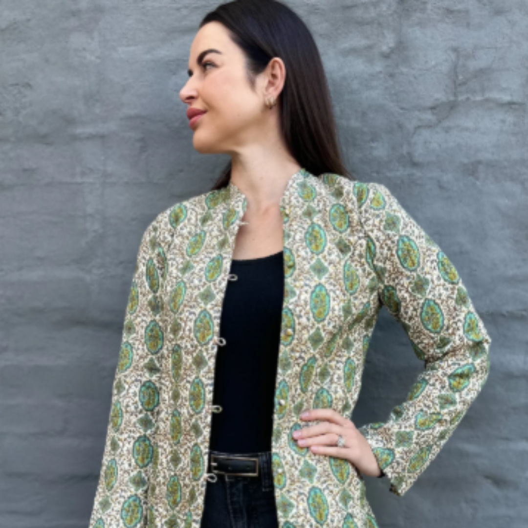 Long Quilted Coat in Vintage Turquoise