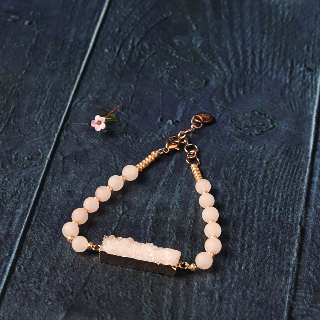 Agate Druzy & Frosted Rose Quartz