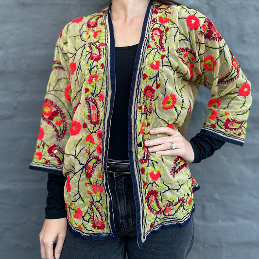 Phulkari lime and red paisley