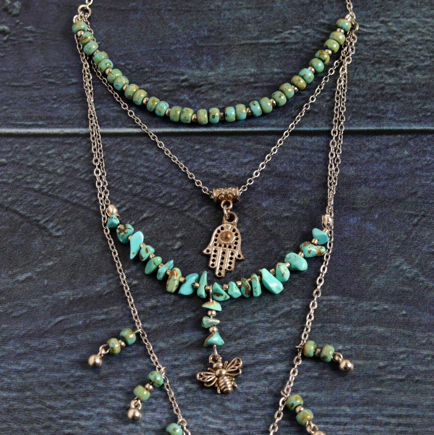 Hamsa Turquoise & Howlite - Handmade Jewellery - i am boho