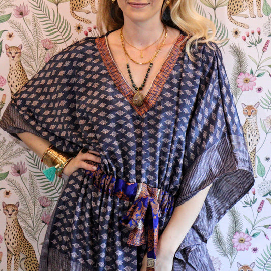 Silk Kaftan in Blue Neutrals