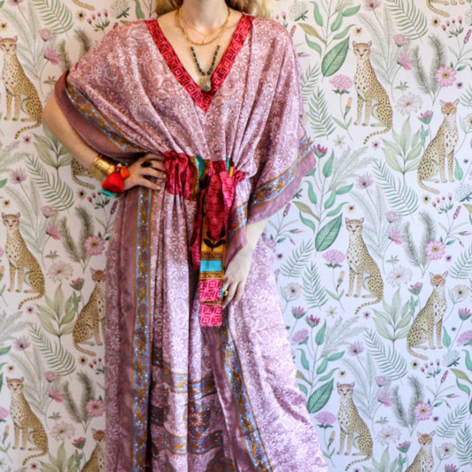 Silk Kaftan in Rosey Blush