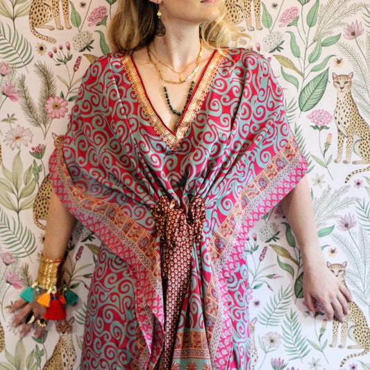 Silk Kaftan in Sunny Blush