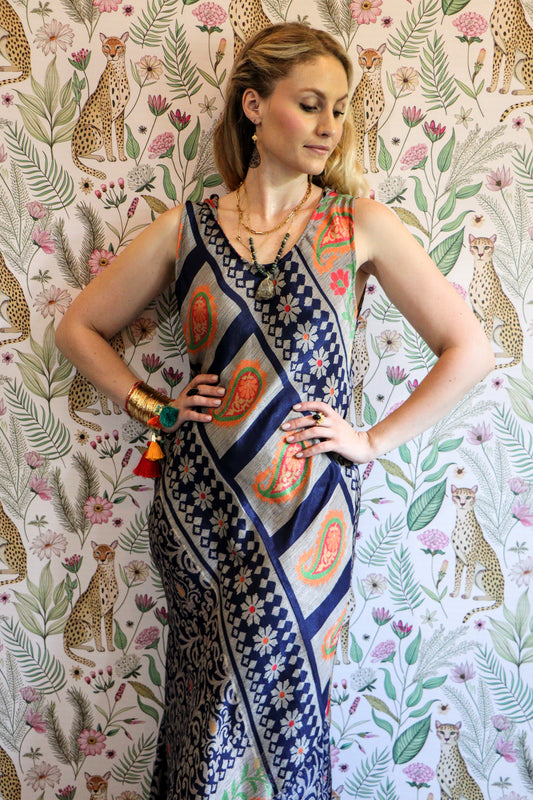 Stella Dress in Blue Geometric