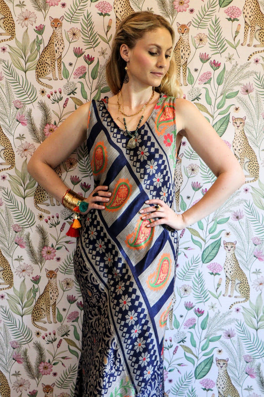 Stella Dress in Blue Geometric - Handmade Jewellery - i am boho