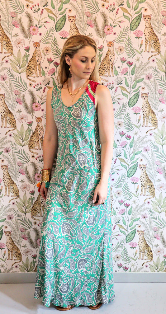 Stella Dress in Green Paisley