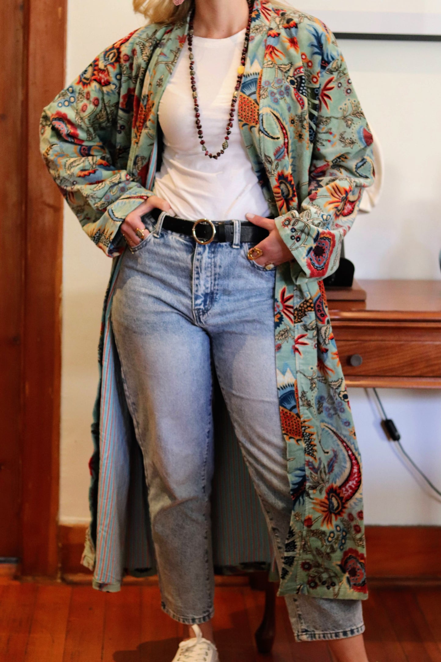 Velvet Kimono In Sage