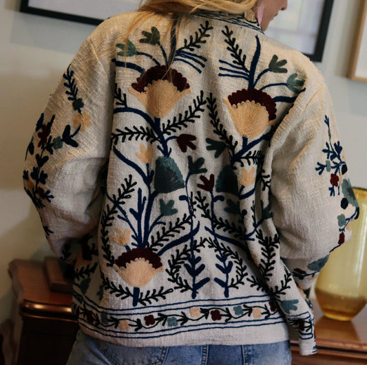 Cotton Suzani Jacket In Cool Ice - Handmade Jewellery - i am boho