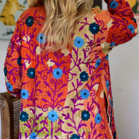 Embroidered Kantha Jacket In Magenta Bloom - Handmade Jewellery - i am boho
