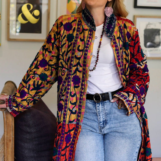 Embroidered Kantha Jacket In Rose & Sun - Handmade Jewellery - i am boho