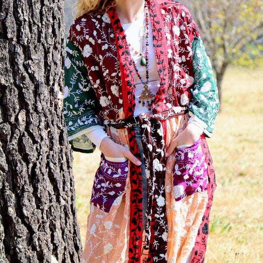 Phulkari Kimono in Patchwork Bloom- Handmade Jewellery - i am boho