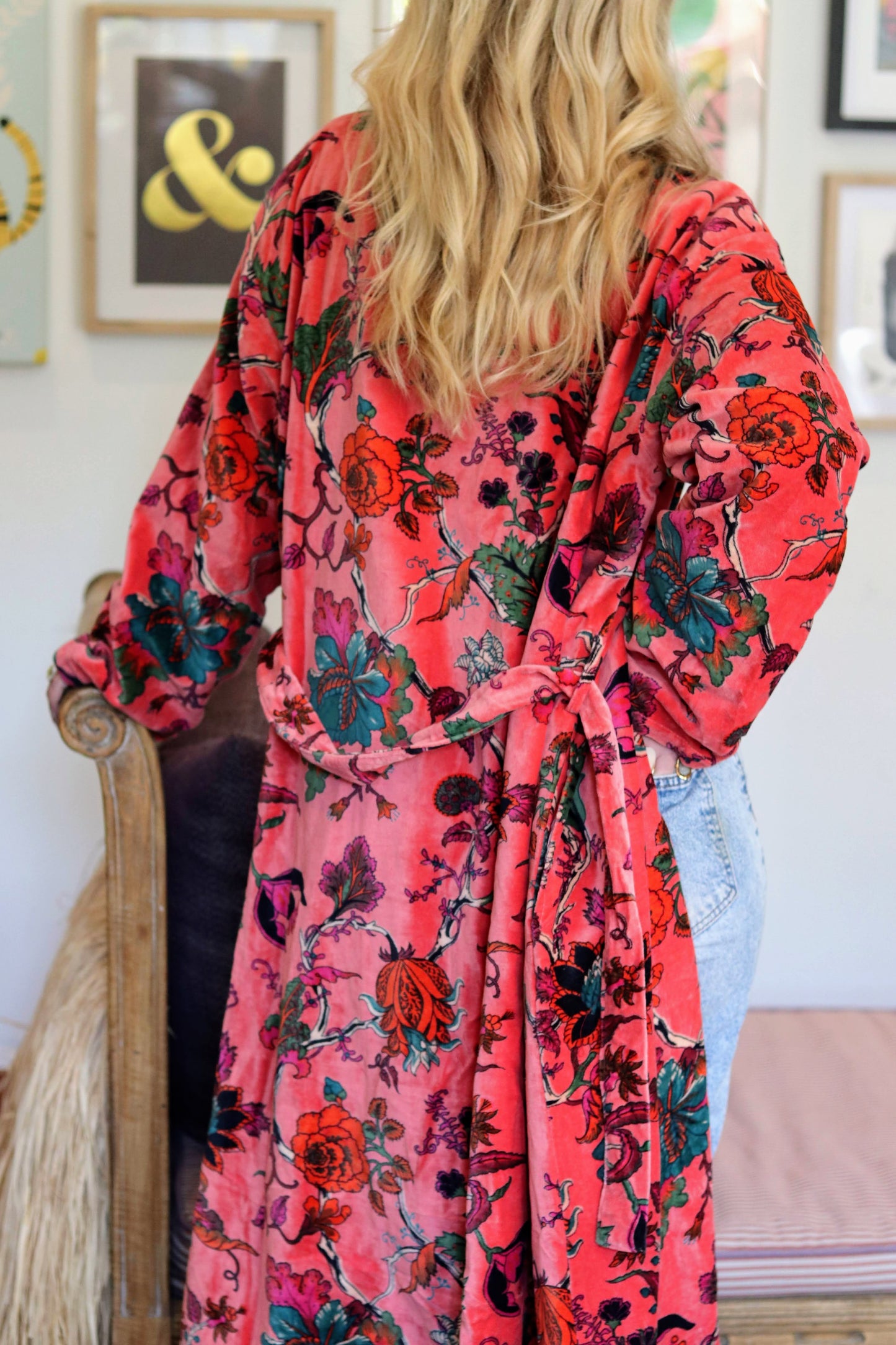 Velvet Kimono In Pink Botanical