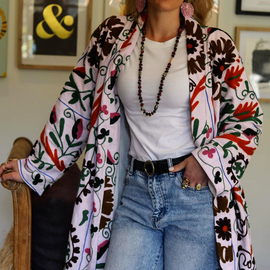 Suzani Coat In Mauve Mist - Handmade Jewellery - i am boho