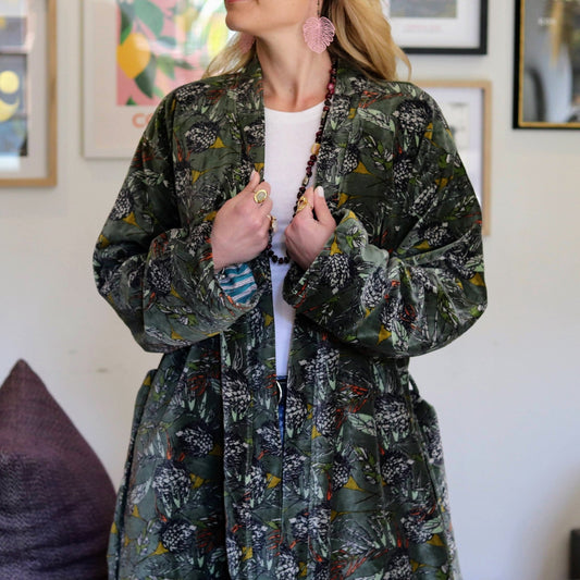 Velvet Kimono In Forest Thistle- Handmade Jewellery - i am boho