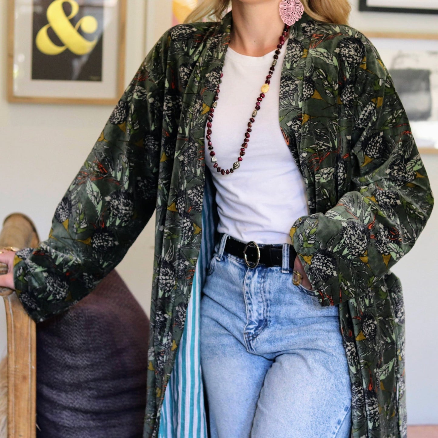 Velvet Kimono In Forest Thistle- Handmade Jewellery - i am boho