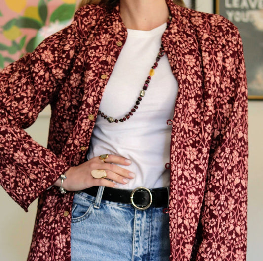 Reversible Quilted Cotton Coat In Pinotage Posy - Handmade Jewellery - i am boho