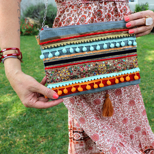 Cass crossbody bag in sky & tangerine