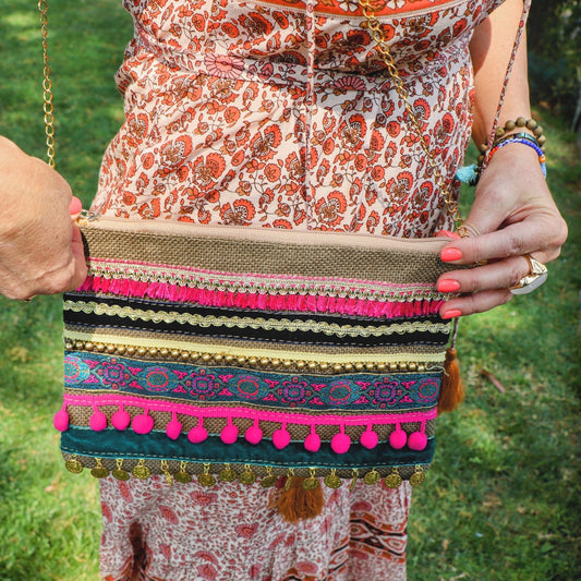 Cass crossbody bag in fuscia & sun - Handmade Jewellery - i am boho