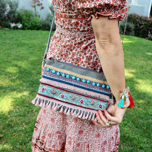 Cass crossbody bag in dusty rose & sky - Handmade Jewellery - i am boho