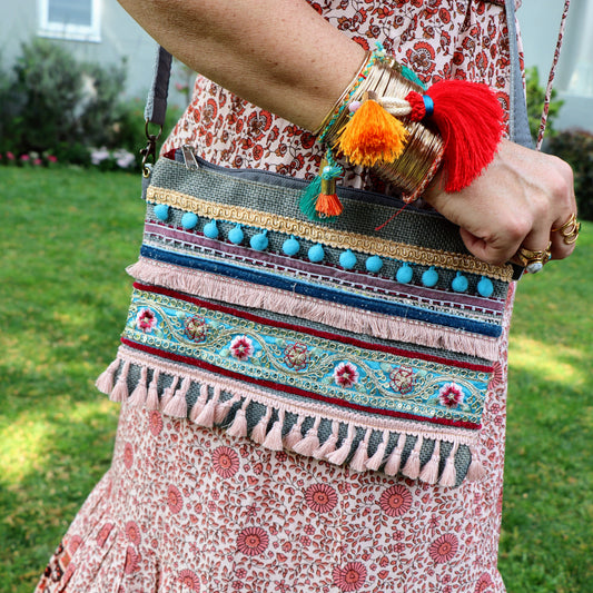 Cass crossbody bag in dusty rose & sky