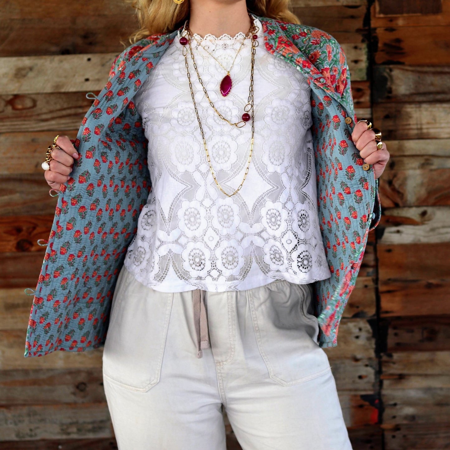 Reversible Jacket in Peachy Botanical- Handmade Jewellery - i am boho