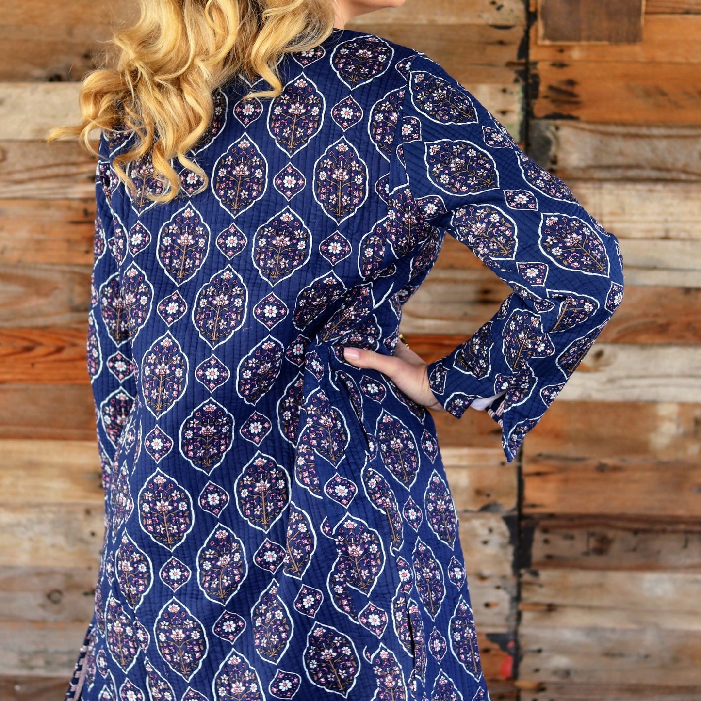 Reversible Quilted Coat in Vintage Navy- Handmade Jewellery - i am boho