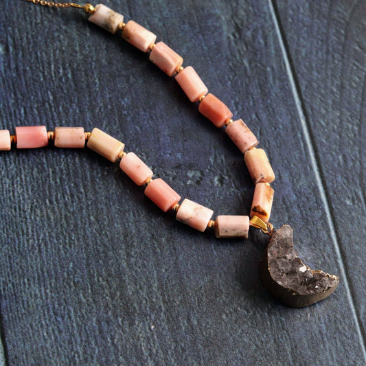 Amethyst Druzy & Pink Opal - Handmade Jewellery - i am boho