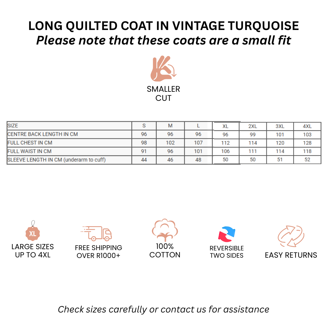 Long Quilted Coat in Vintage Turquoise