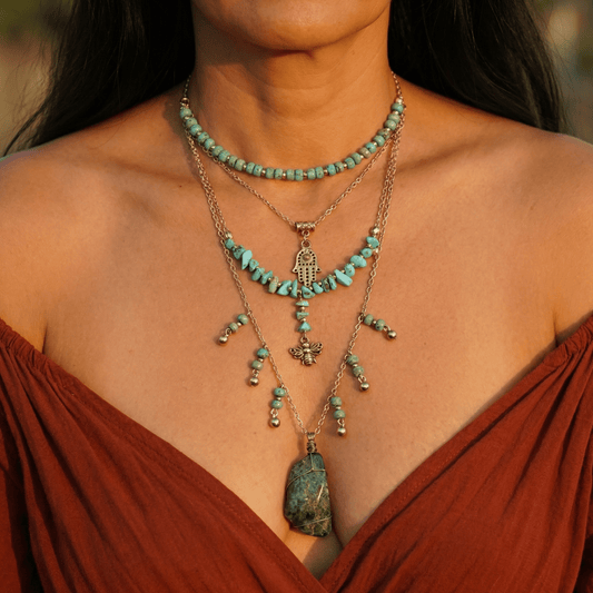 Hamsa Turquoise & Howlite - Handmade Jewellery - i am boho