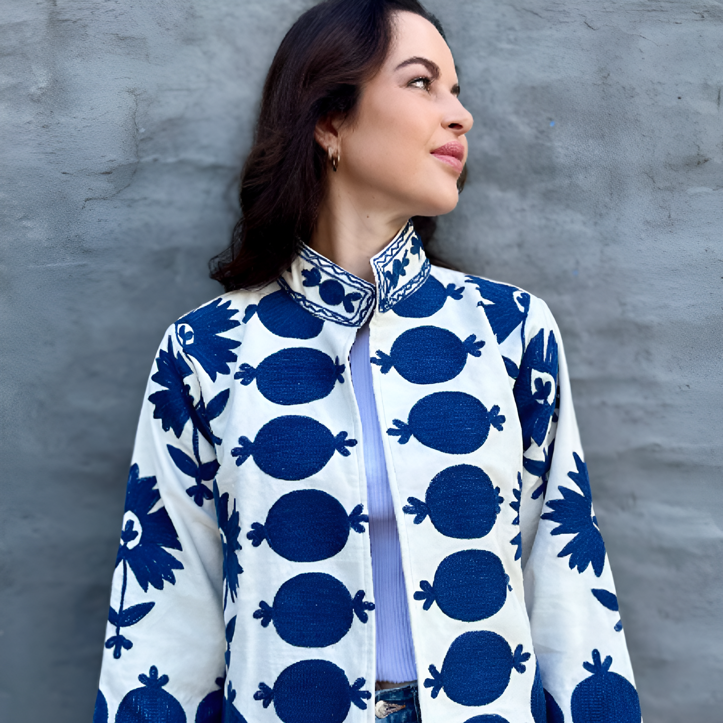 Poppy Velvet Jacket in Blue Ice