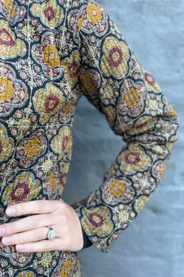 Long Quilted Coat in Morocan Ebony
