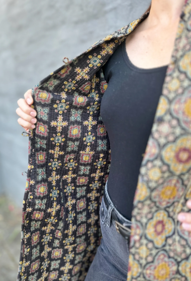 Long Quilted Coat in Morocan Ebony