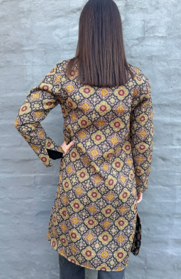 Long Quilted Coat in Morocan Ebony