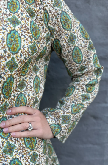 Long Quilted Coat in Vintage Turquoise