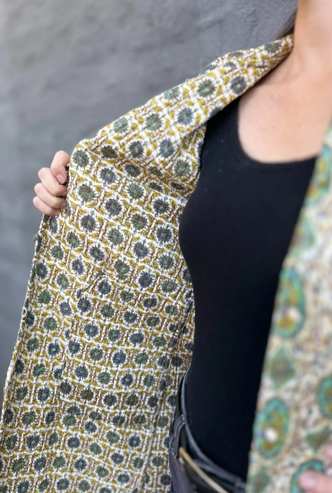 Long Quilted Coat in Vintage Turquoise