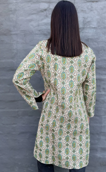 Long Quilted Coat in Vintage Turquoise
