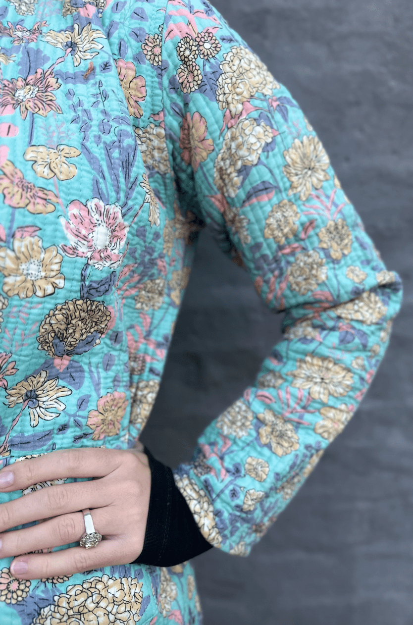 Reversible Quilted Jacket in Turquoise Floral - Handmade Jewellery - i am boho