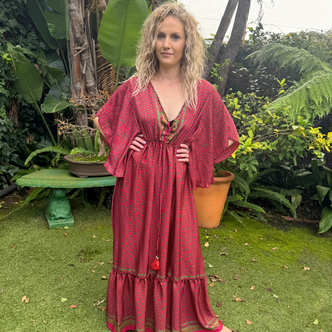 Upcycled Aurora Dress in Wine Red
