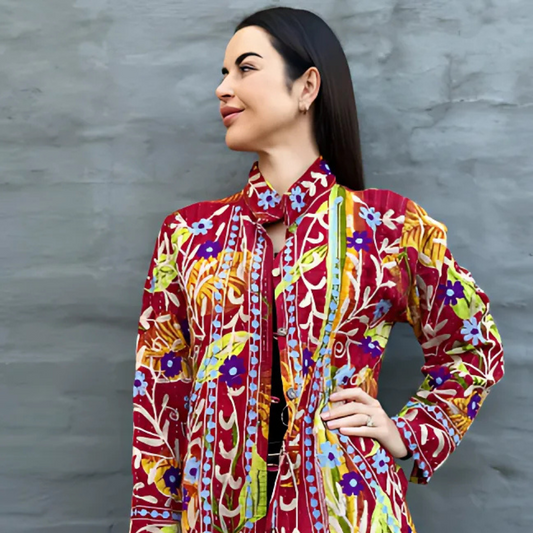 Embroidered kantha in Purple & Ice Daisy