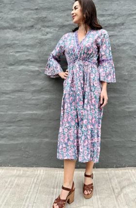 Azura Dress in Turquoise and Pink Floral