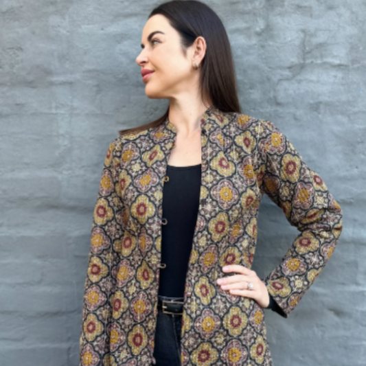 Long Quilted Coat in Moroccan Ebony