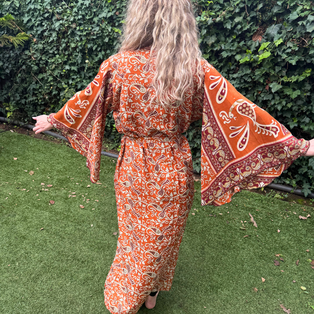 Silk Sari in Peach & Paisley