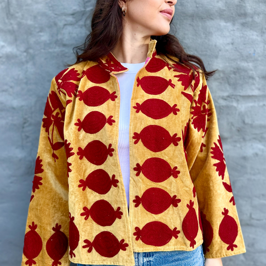 Poppy Velvet Jacket in Golden Ruby