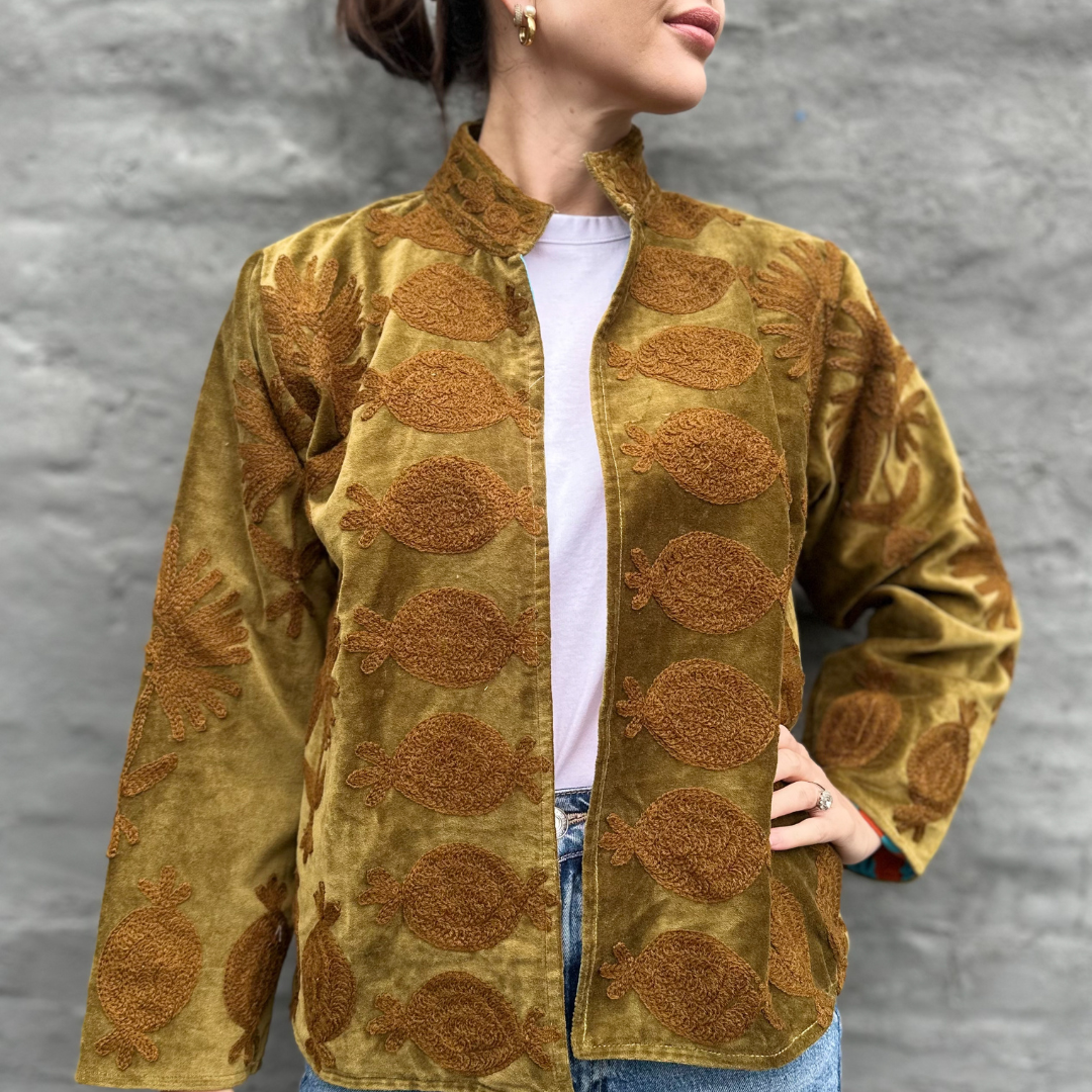 Poppy Velvet Jacket in Chocolate Olive