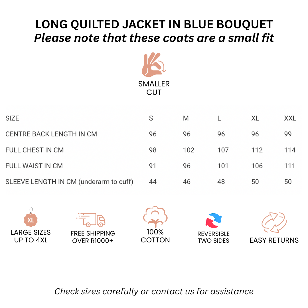 Long Quilted Coat in Blue Bouquet