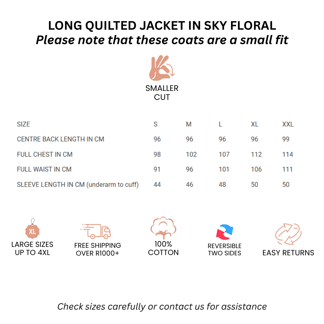 Long Quilted Coat in Sky Floral