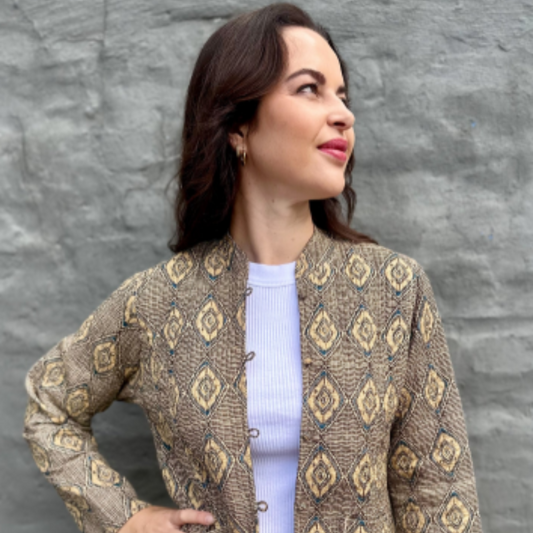 Long Quilted Jacket in Tribal Sand