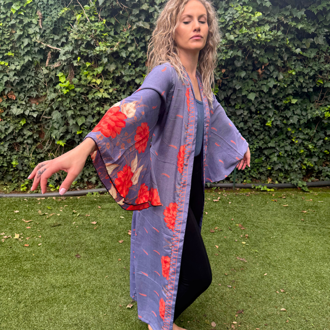 Silk Sari in Purple & Peach
